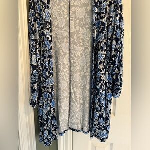 Lane Bryant Navy Blue Floral Open Front Knit Cardigan Like New Size 26-28w